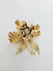 Vintage Warner NY Day / Night Mechanical Rhinestone Flower Brooch Pin Signed
