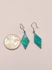 Vintage Mexico 950 Silver Faux Fire Opal Dangle Drop Earrings Diamond Shape