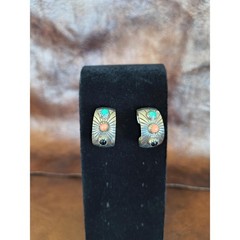 Vintage Sterling Silver Southwest Artisan Signed Earrings Turquoise-Like Stones