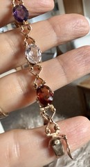 Vintage C.1950s 14Kt Rose Gold Natural Oval Multi-Gemstones Link Bracelet 7.5”in