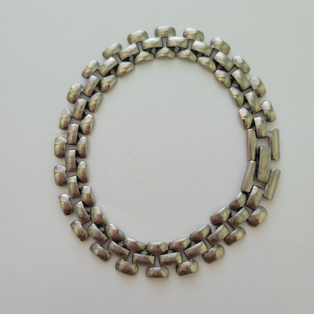 Vintage Bracelet Links Silver Tone Metal Layered Links Rectangular Bars 7.5″