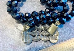 Gorgeous LaVintage Faceted Black Glass Art Deco Rhinestone Necklace 36″