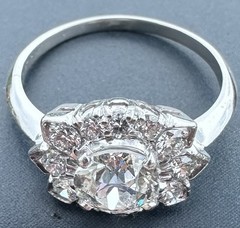 ESTATE MASSIVE 1CT CENTER EUROPEAN CUT NATURAL DIAMOND ENGAGEMENT RING PLATINUM