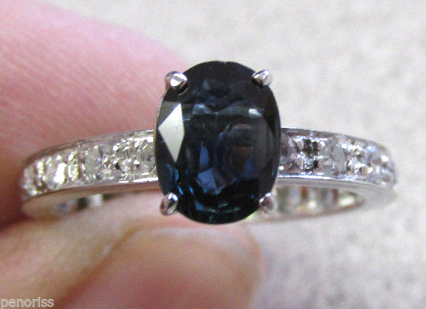 Unique 14k White Gold Eternity Band Diamond Ring with Blue Sapphire Make Offer