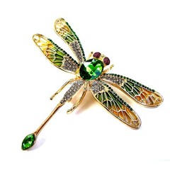 Vintage 1.91ctw Rose Cut Diamond Gemstone Enamel Silver Dragonfly Brooch Jewelry
