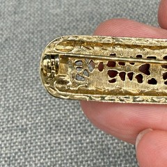 Vintage Brooch Gold Tone Filigree Bar Hearts 2.5 Inches