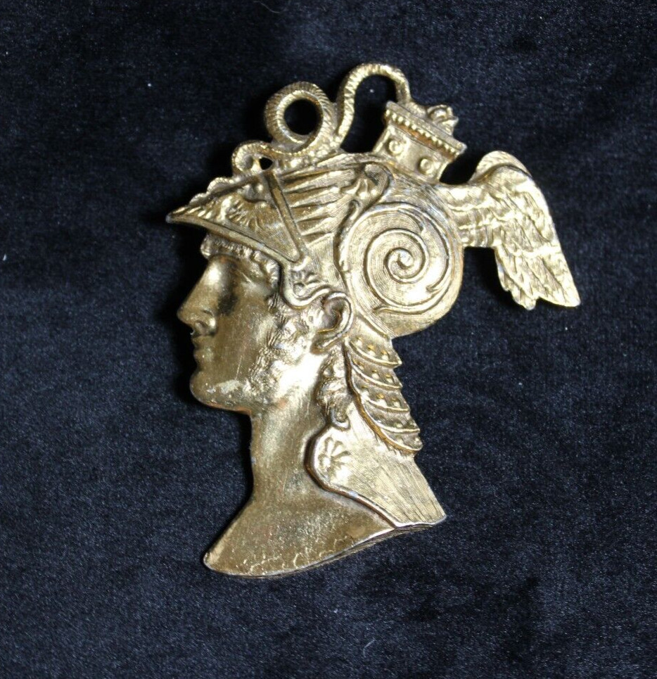 Vintage Jeanne? Roman Soldier Hermes Perseus Bust Gold Tone Statement Brooch Pin