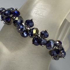 Metallic Coated Glass Beaded Bracelet Stretch Peacock Oil Slick Blue Purple 6.75
