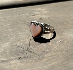 Vintage 925 Sterling Silver + Pink conch Shell Heart Southwestern Ring Sz 5.25