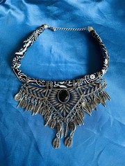 Vintage Silver Tone Tribal Bandana Ethnic Boho Choker Necklace