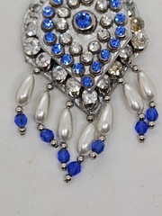 Vintage MCM Mid Century Blue Rhinestone Dangling Teardrop Brooch Pin & Pendant