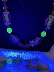 Gorgeous Vintage Necklace And Bracelet Green Glass Beads Sterling Clasps Glows