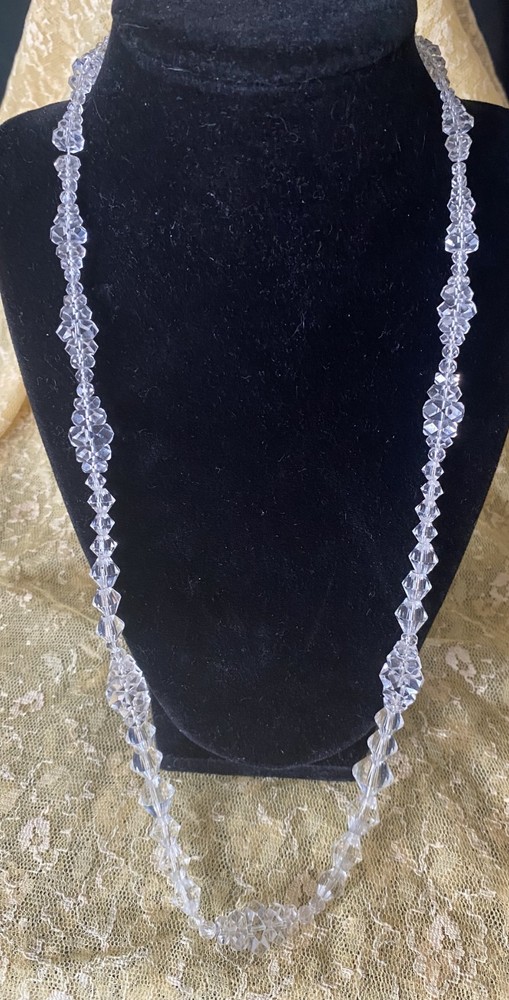 Vintage Clear Glass Bicones Beaded Necklace 26 Inches Heavy NICE!