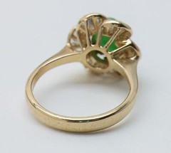 Apple Jade Diamond Baguette Daisy Halo 18k Gold Ballerina Ring