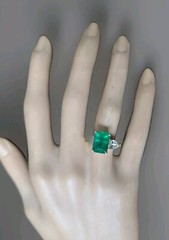 14k Yellow Engagement Ring 4.37ct. Natural Green Emerald Rectangular Shape