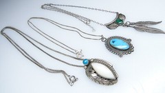 3 Vtg Sterling Southwest Necklaces w Turquoise MOP Malachite Lot