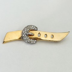 Vintage Clear Rhinestone Gold Tone Belt Buckle Brooch Pin