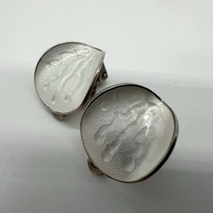 VTG Einar Modahl Norway Sterling Silver White Enamel Clip-On Earrings 5.7g #gcc