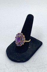 Vintage 10K Yellow Gold Amethyst Tanzanite Marquise Cluster Ring Size 5.5