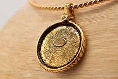 Vintage Kirks Folly Seaview Moon Face Pendant Necklace Gold AB Crystal 80s Bin3D