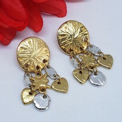 Vintage LADY REMINGTON Gold & Silver Tone Drop EARRINGS Dangle Hearts