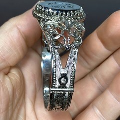 Whiting & Davis Intaglio Lily Flower Cameo Silvertone Hinged Bracelet Mesh Bags