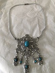 Vintage Silver Tone Faux Turquoise Necklace Tribal Festival Boho Stunning