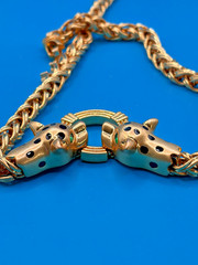 Catwalk Jon Necklace Earring Set Leopard Head Gold Tone Designer Runway Signed