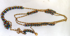 Vintage Carla Perretti Long Gold Chain Seed Bead 3 Wrap Necklace Signed Italy