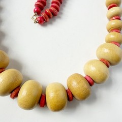 Vintage Chunky Rondelle Wooden Beaded Necklace 24 1/2”