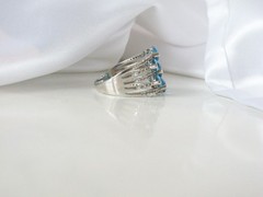 Sterling Silver 925 Natural Heated Blue Topaz Multi Row Statement Ring Size 11