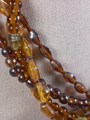 Vintage Multi Strand Amber Glass Bead Necklace Cognac Brown Statement Necklace