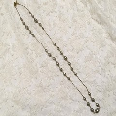 Vintage Monet Long Faux Pearl Station Bead Necklace Toggle Clasp Signed Layering