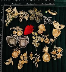 Lot 20 Fruit Brooches Rhinestone Enamel Watermelon Strawberry Grape Apple Pin
