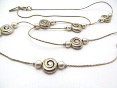 Vintage Avenue Oxidized Silver Tone Swirl Station & Bead Twist Chain Necklace