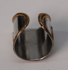 Brutalist Mixed Metal Ring Size 7 — Christian Copper and Brass Scrollwork Cross