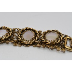 Vintage Mother of Pearl Link Bracelet Gold Tone 7.25” Safety Chain