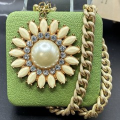 Custom Vintage Chunky Golden Rhinestone Sunflower Pendant Necklace, Easy Switch