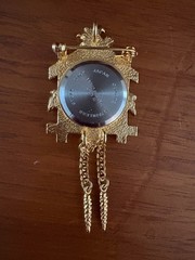 Vintage Lind 14KGE Rhinestone Cuckoo Clock Quartz Watch Brooch Pendant