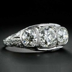 Art Deco 2.30Ct Round White CZ Vintage Three Stone Engagement Ring Silver