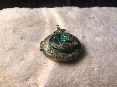 Vtg Silver Toned 3D MERMAID Iradescent Stone Locket Has Patina pre-owned