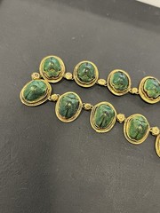 VICTORIAN EGYPTIAN REVIVAL SCARAB BEETLE NECKLACE – GILDED SILVER – 22″ L