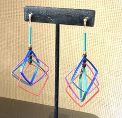 Vintage Big ’80s Colorful Geometric Pierced Dangle Earrings