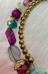 Vintage Statement Jewelry Set Gold Tone Purple Teal Beaded Necklace Earrings