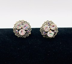 Vtg CZECH Screw-back Cluster EARRINGS and BRACELET SET-Gold Tone-RHINESTONE