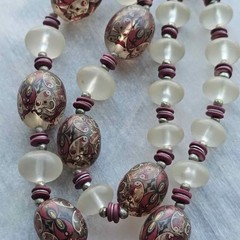 Vintage Burgundy and Frosted Glass Beaded Necklace