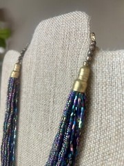 Vintage Oil Slick Iridescent Bead Torsade Necklace Statement Brass Boho Chic