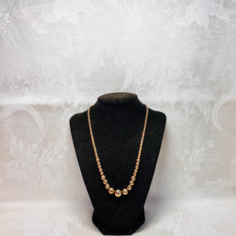 NECKLACE vintage goldtone metal graduated beads chain spring ring clasp 19 1/4″