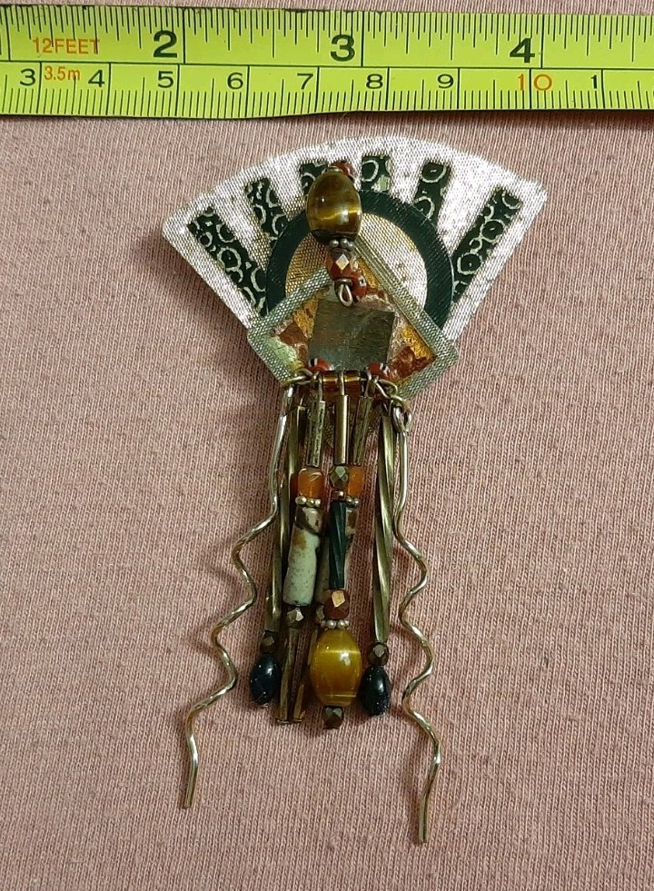 UNIQUE Handmade? Abstract Art Deco Dangle Beads Beaded Brooch Pin Pendant