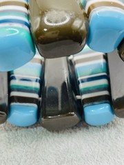Vintage Chunky Striped Resin Stretch Bracelet Blue Aqua Brown Lucite Acrylic